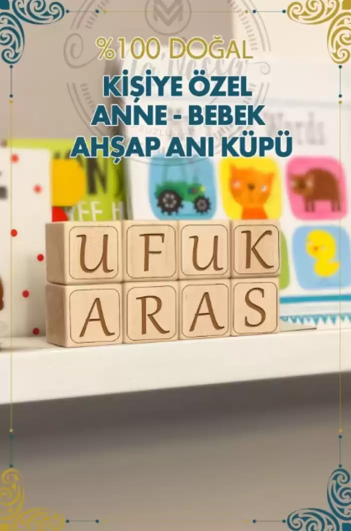 İsme Özel Anne Bebek Ahşap Anı Küpü - Kişiye Özel Ev Çocuk Odası Dekor - store.datakale.com